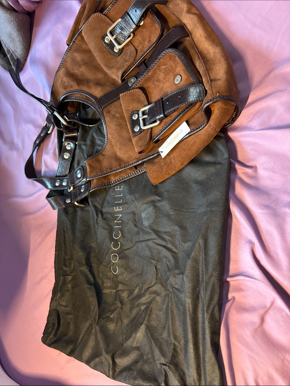 Coccinelle Brown Suede Messenger Bag with Dark Leather Trim